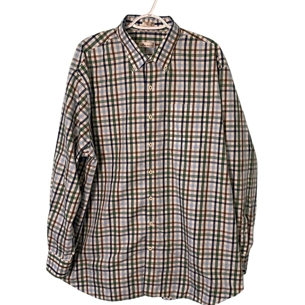 Peter Millar Men's Button Down Shirt XXL Multicolor Check Long Sleeve Preppy